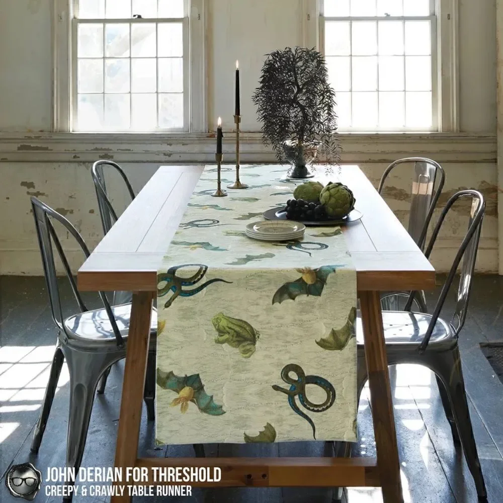 JOHN DERIAN CREEPY & CRAWLY TABLE RUNNER FOR THRESHOLD BAT FROG SNAKE HALLOWEEN